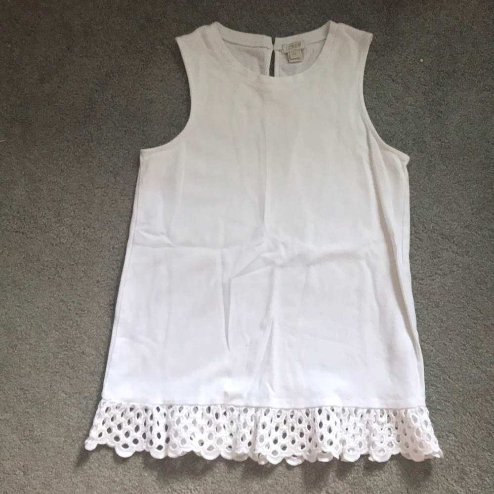 White Sleeveless J Crew Top with Eyelet Peplum